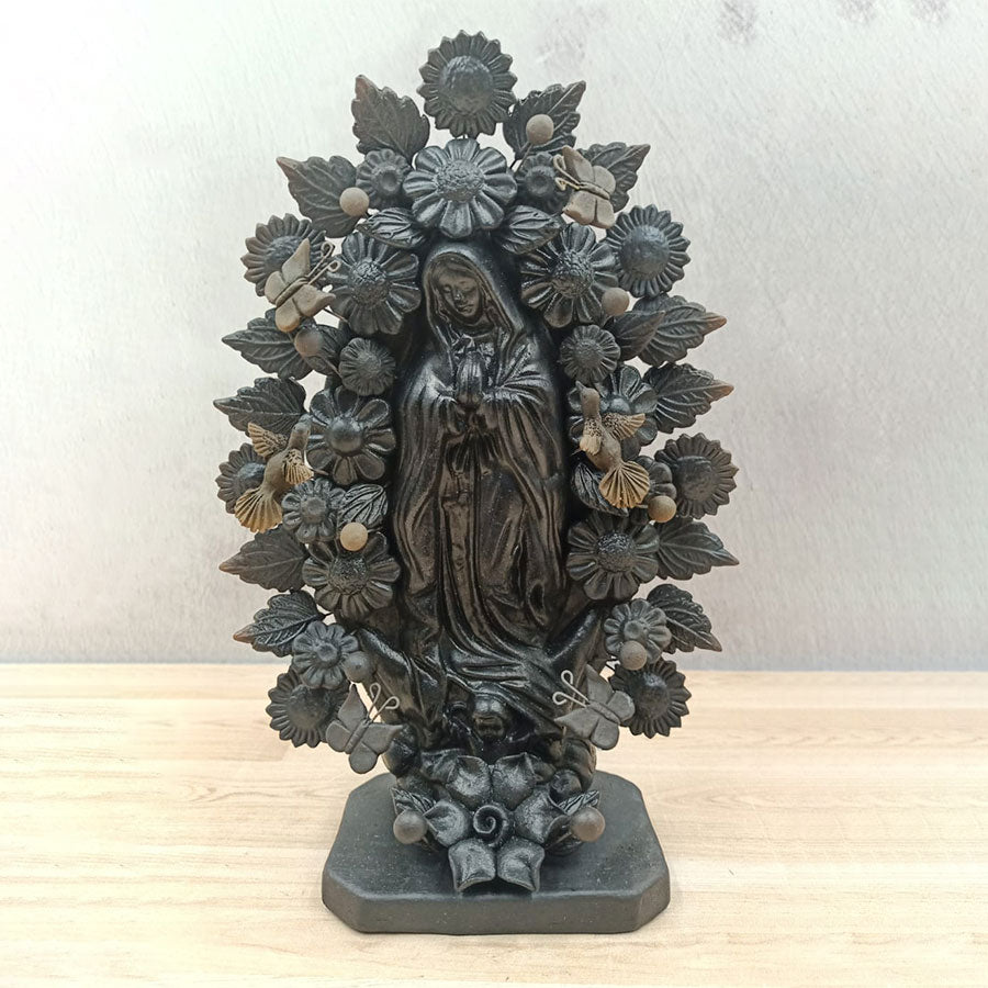 Virgen de Guadalupe con flores negra